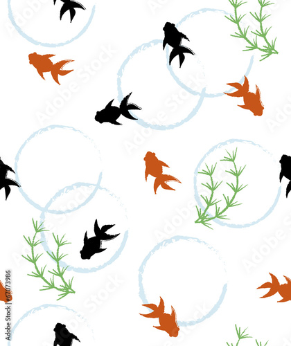 Seamless pattern of goldfishes and waterweeds © ayusloth