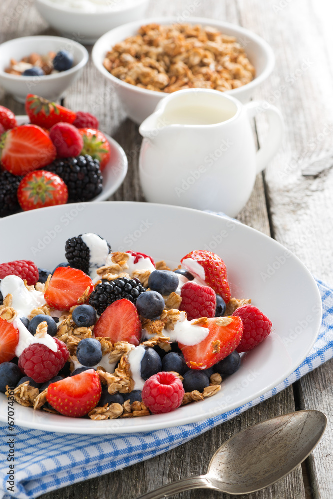 breakfast with fresh berries, yogurt and homemade granola