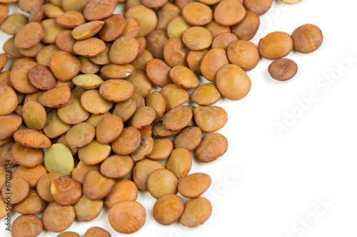 brown lentils isolated on white