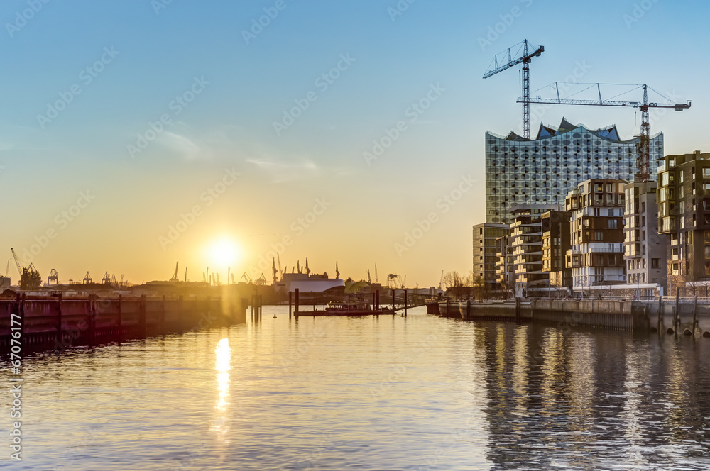 Sunset at Hafencity in Hamburg