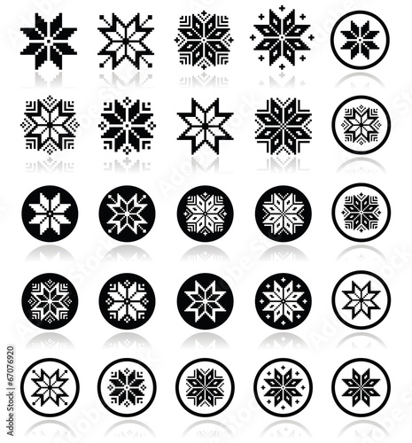 Pixelated snowflakes, Christmas icons