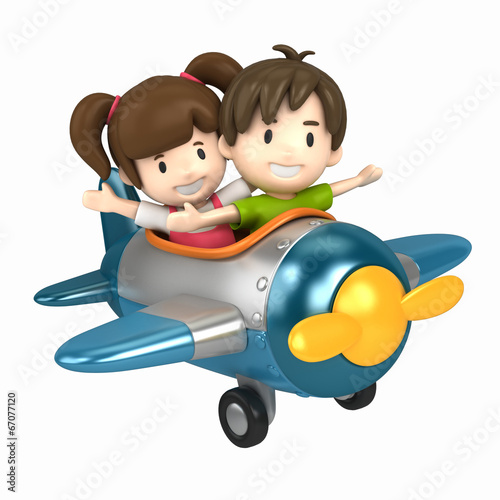 3D render of a kids riding on an airplane