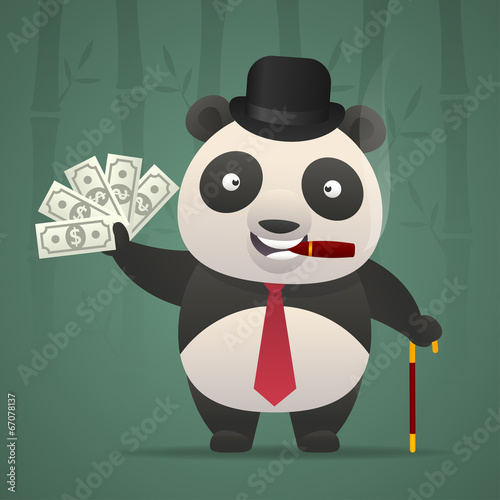 Panda smoking cigar and holds money