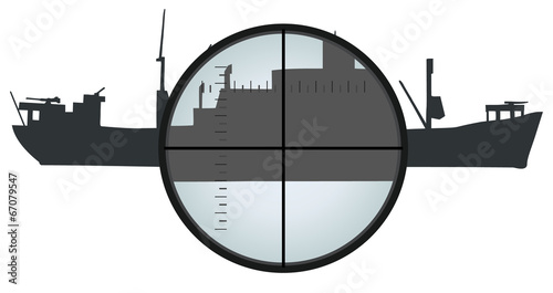 Vector format of an view at ship silhouette thru periscope