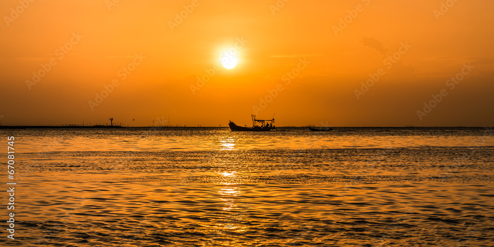sunset on pattaya beach in  thailand