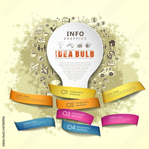 paper idea bulb and ribbons infographics
