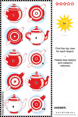 Visual puzzle - find the top view for each teapot