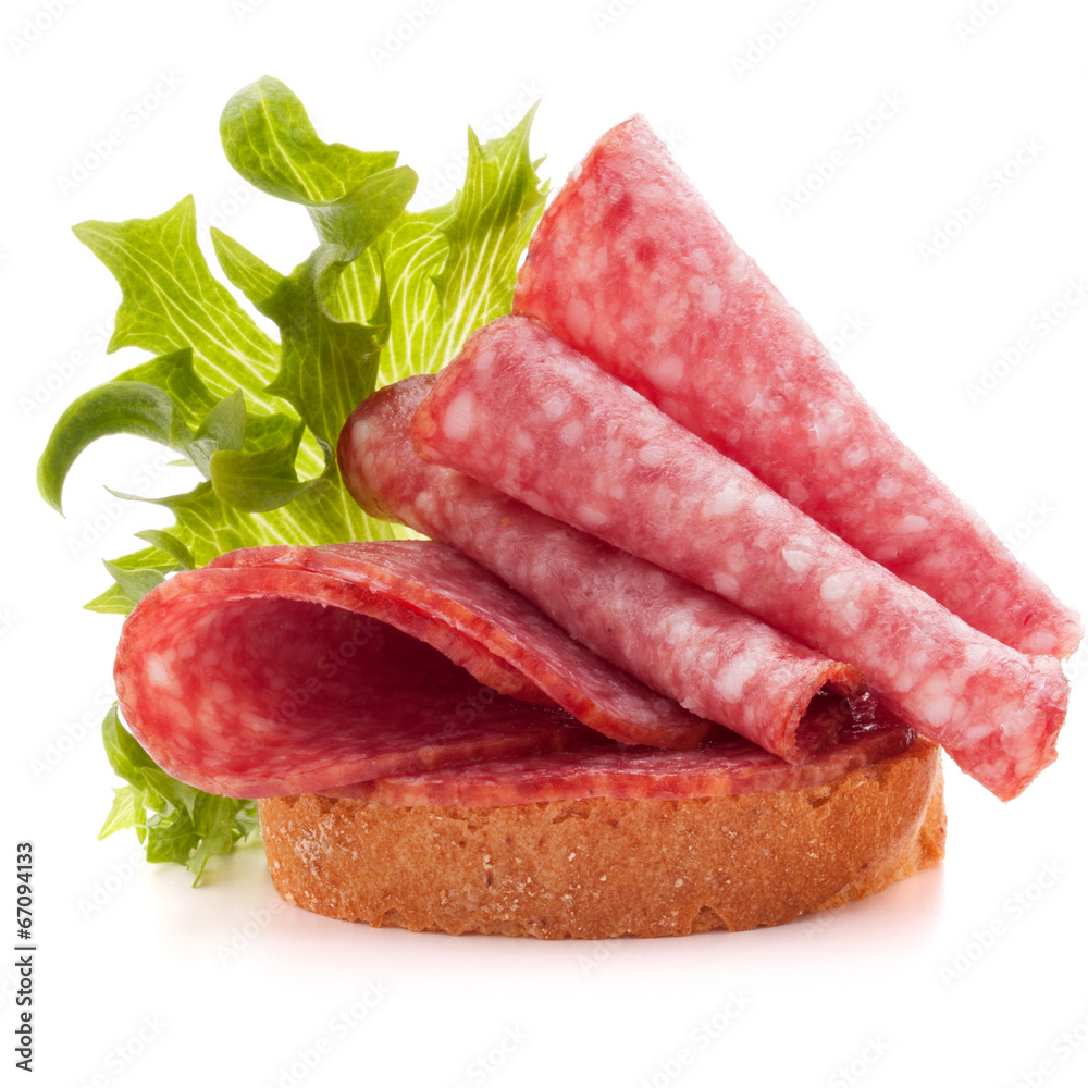 sandwich with salami sausage on white background cutout sandwich with salami sausage on white background cutout