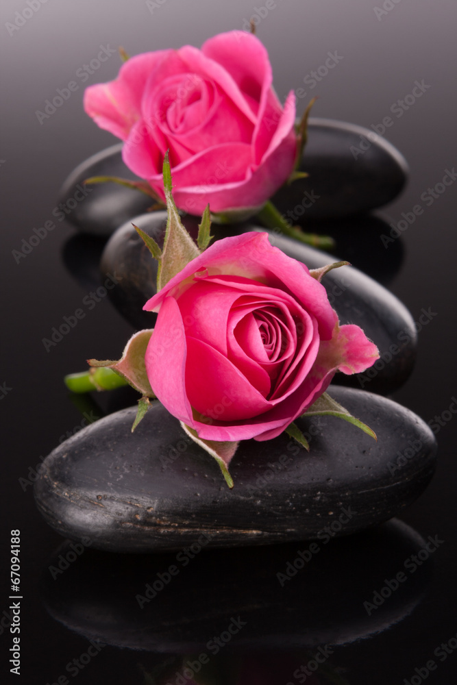 Spa stone and rose flowers still life. Healthcare concept. - obrazy, fototapety, plakaty 