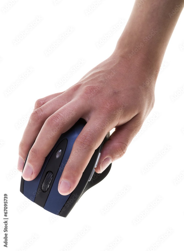 Female Hand Holding Mouse on White Background Female Hand Holding Mouse on White Background