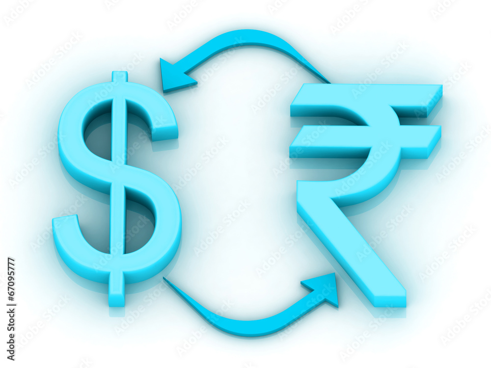 Concept of currency converting, 3d sign of dollar & rupees Concept of currency converting, 3d sign of dollar & rupees