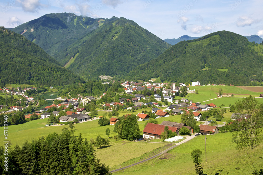 Panorama view to the Village Großraming in Upper Austria
