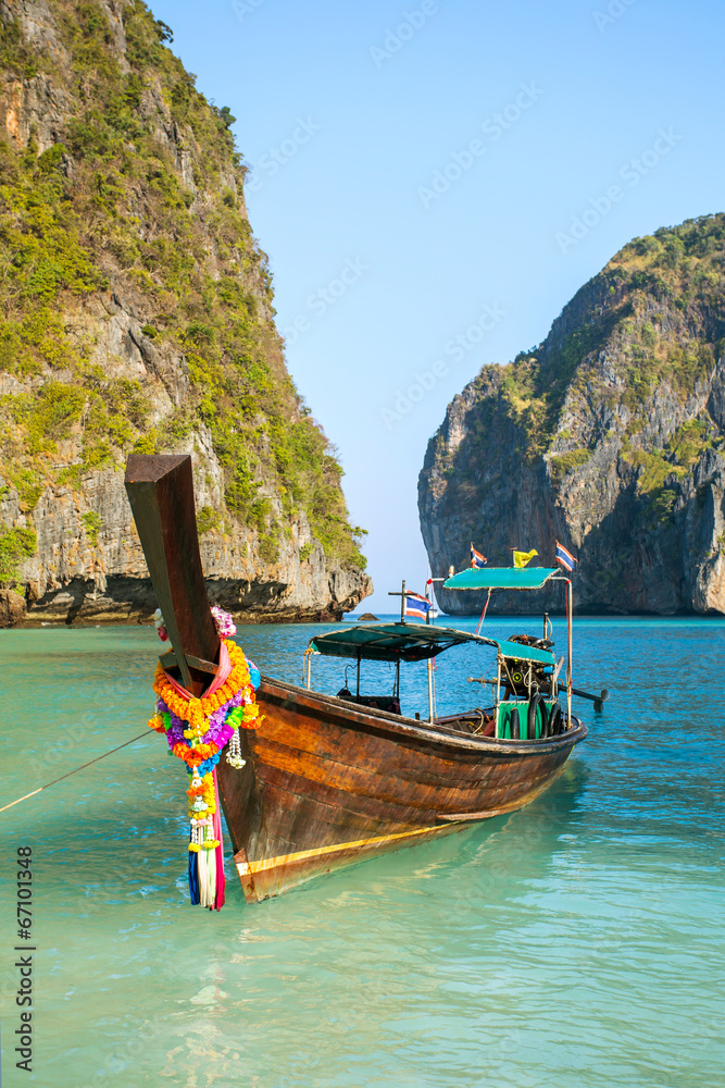 Longtail boat in Maya Bay, Koh Phi Phi Leh, Krabi, Thailand