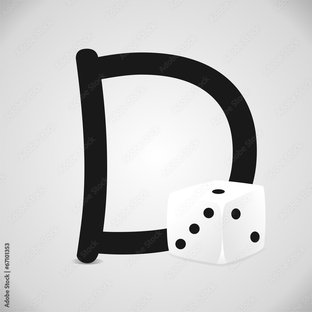 Letra D. Dado. Abecedario español. Ilustración infantil vectorial