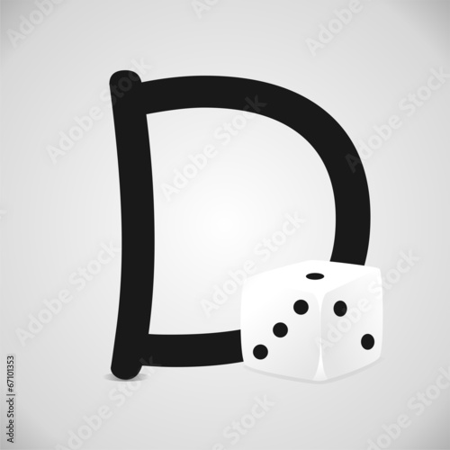 Letra D. Dado. Abecedario español. Ilustración infantil vectorial