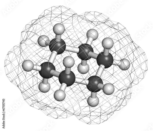 Cyclohexane chemical solvent molecule. photo