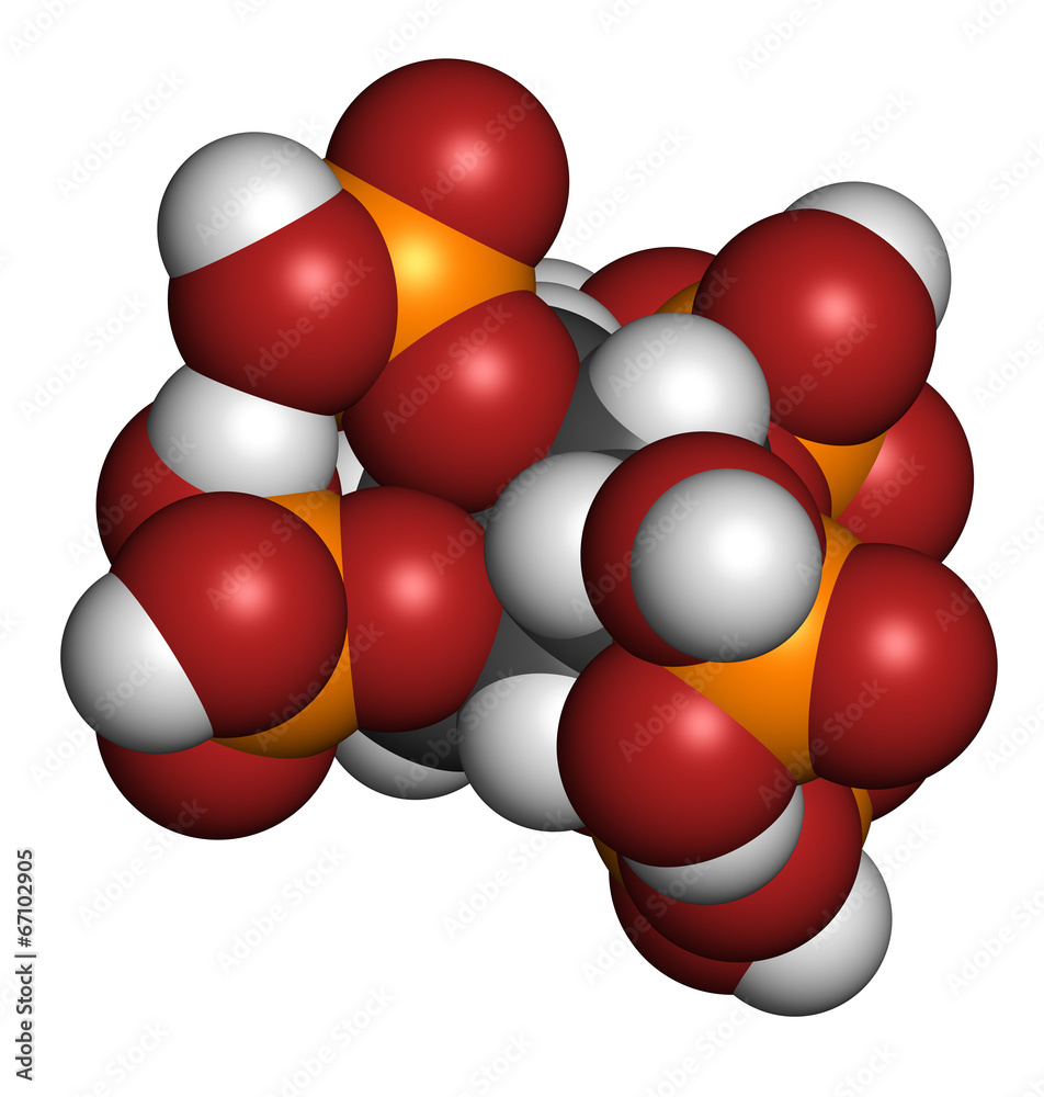 Phytic acid (hexakisphosphate, IP6, phytate) molecule. Phytic acid (hexakisphosphate, IP6, phytate) molecule.