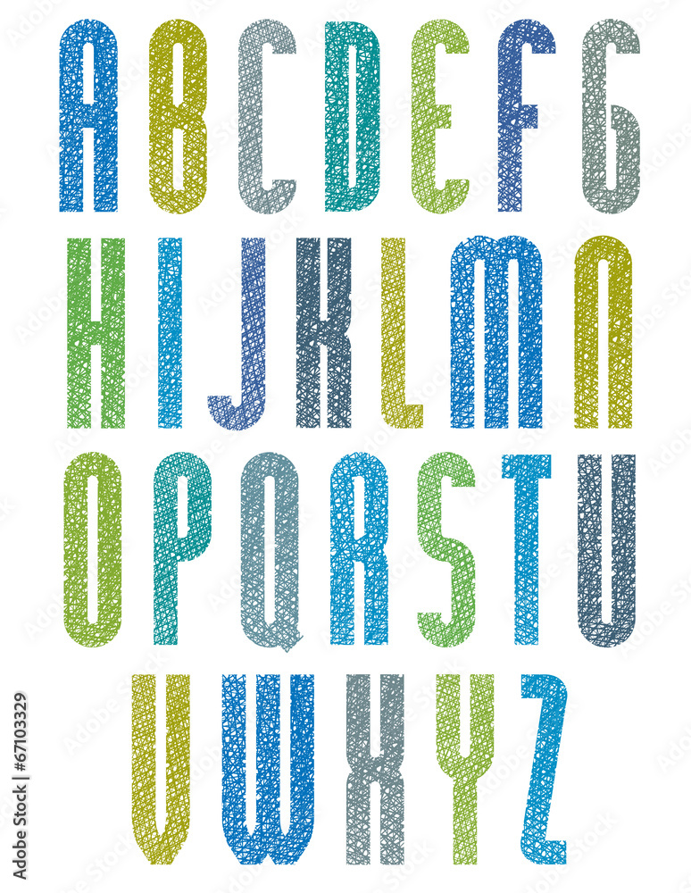 Retro style tall condensed font with hand drawn lines texture. Retro style tall condensed font with hand drawn lines texture.