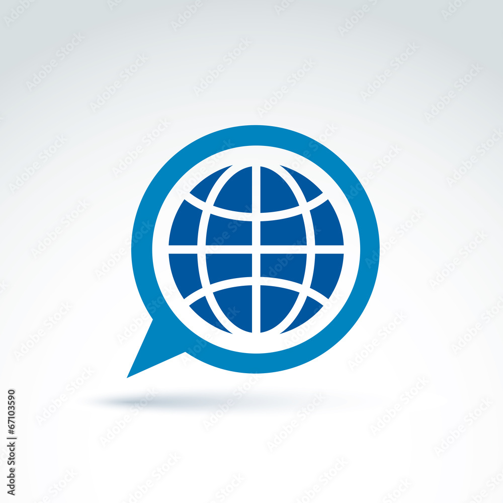 Blue globe with speech bubble icon, vector conceptual stylish sy Blue globe with speech bubble icon, vector conceptual stylish sy