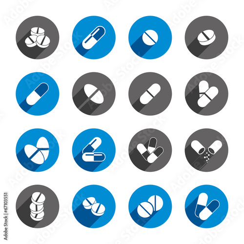Medical pills icons set, ve...