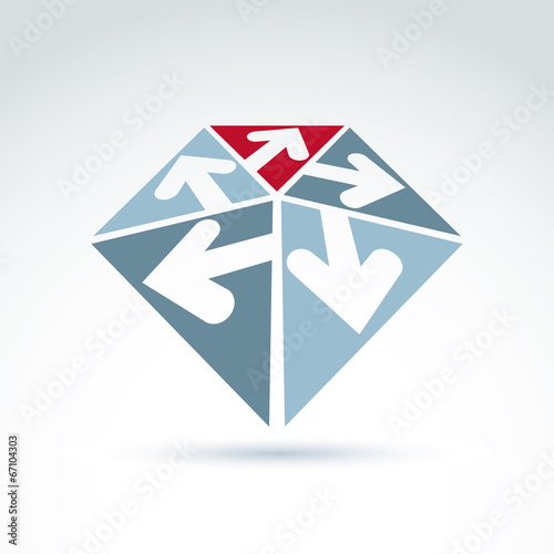 3d abstract emblem with five multidirectional arrows placed in t
