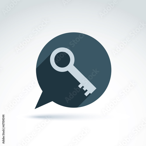 Vector monochrome speech bubble with a key isolated on white bac