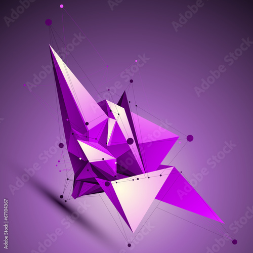 Purple spatial technological shape, polygonal wireframe object p