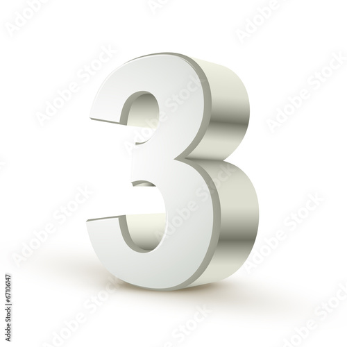 3d shiny silver number 3