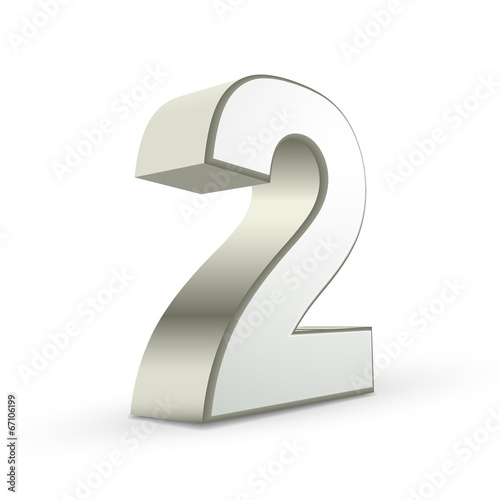 3d shiny silver number 2