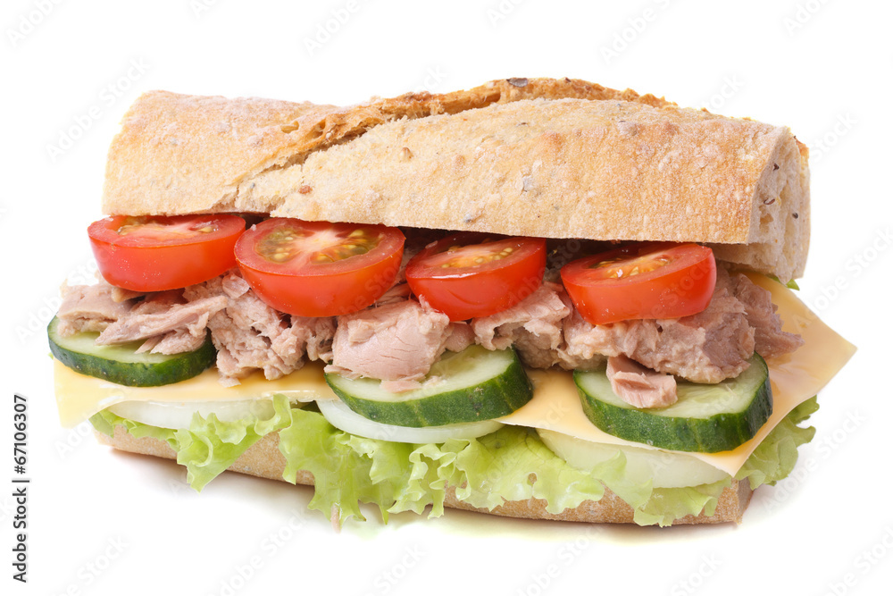 tuna sandwich with vegetables and cheese isolated tuna sandwich with vegetables and cheese isolated