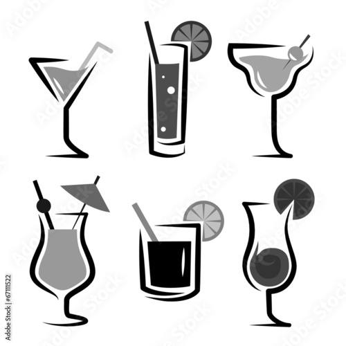 Different kinds of glasses with aperitifs