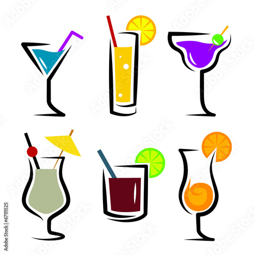 set of cocktails soft and long-drinks
