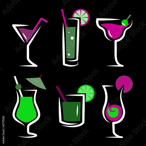 set of cocktails soft and long-drinks