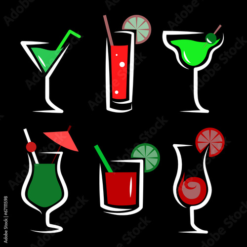 set of cocktails soft and long-drinks