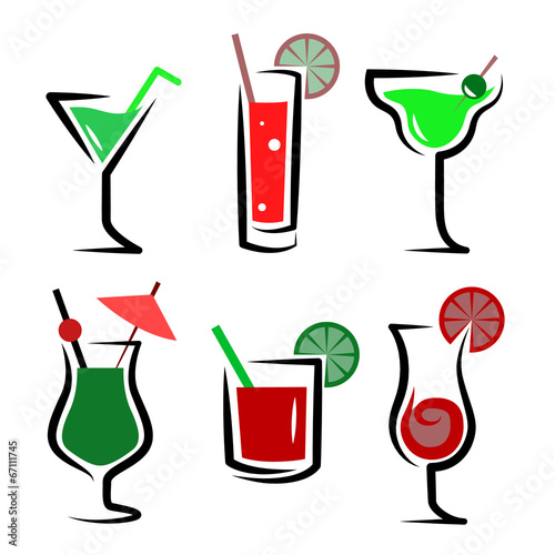 set of cocktails soft and long-drinks