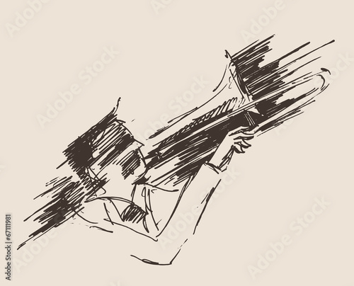 man playing the trumpet, music vintage illustration, sketch