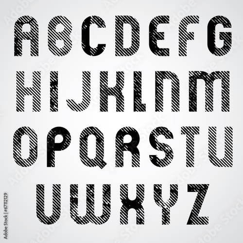 Grunge white and black rubbed upper case letters, decorative fon