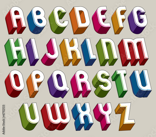 3d font  vector colorful letters  geometric dimensional alphabet