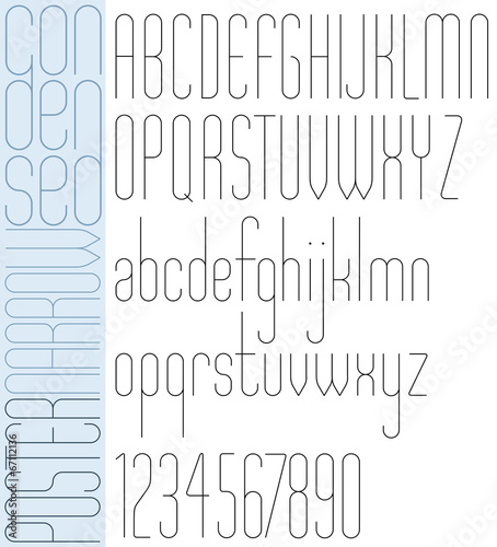 Poster black slim condensed narrow font and numbers.