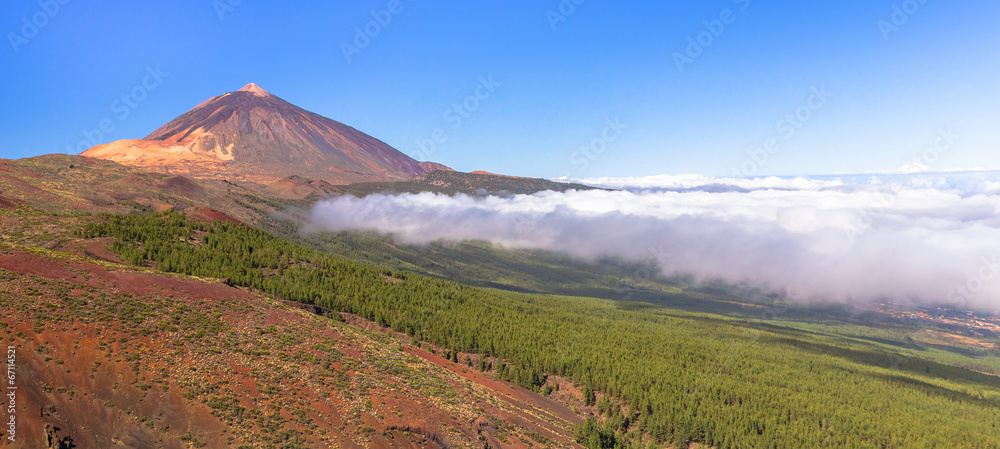 The Teide volcano and Orotava Valley surrounded by clouds