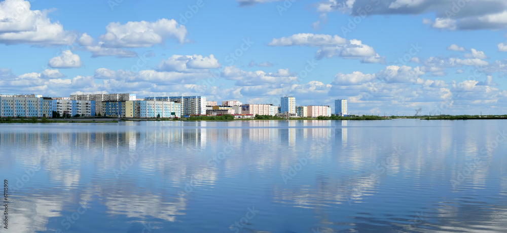 Nadym, Russia - July 18, 2008: the panorama of the city on the r