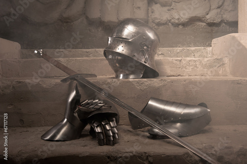 Tablou canvas Medieval armor closeup portrait