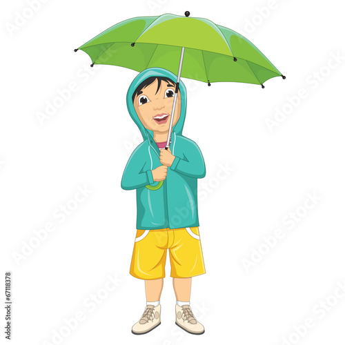Vector Illustration Of A Kid Standing with Umbrella