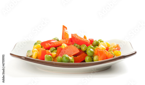 Steamed Organic Vegetables. Peas, Corn and Pepper