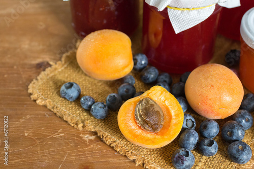 Apricose, blueberry and strawbery jam photo