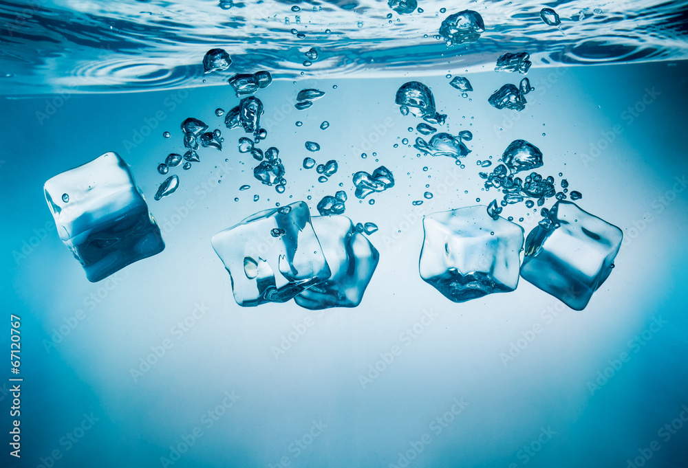 Ice cubes falling under water Ice cubes falling under water