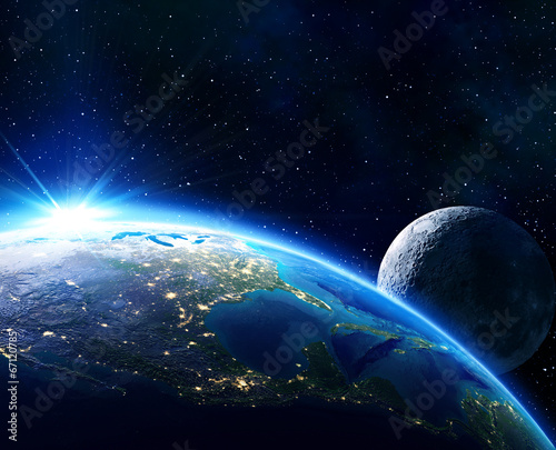 earth Usa, horizon and moon