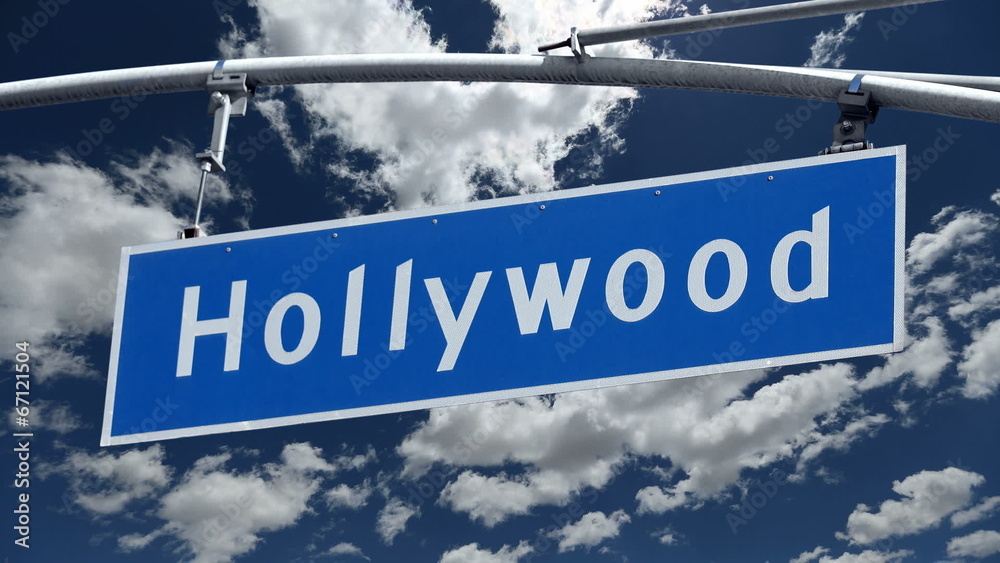 Hollywood Bl Street Sign with Time Lapse Clouds