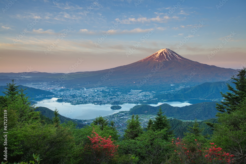 Mt Fuji and lake kawaguchiko in summer season