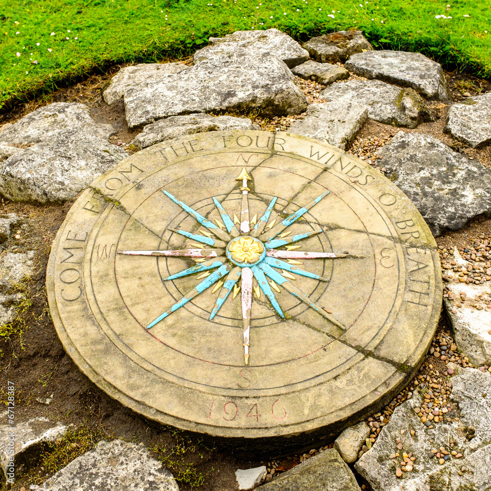 A compass rose next to York’s Medieval City Walls.